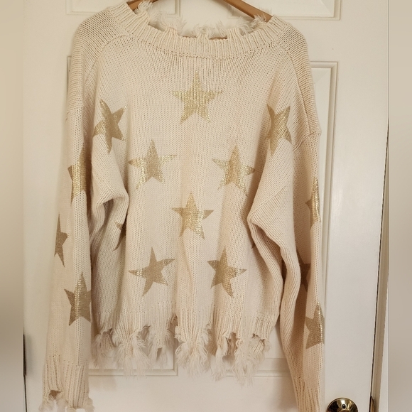 Distressed gold star sweater size m/l oversized boho boutique brand - Picture 4 of 8